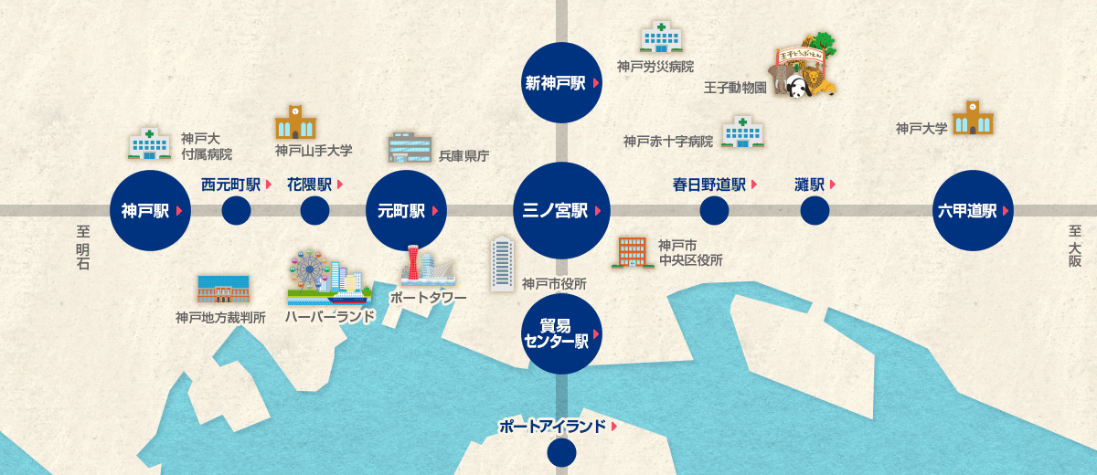 神戸・三ノ宮ウィークリー・マンスリーマンション物件マップ